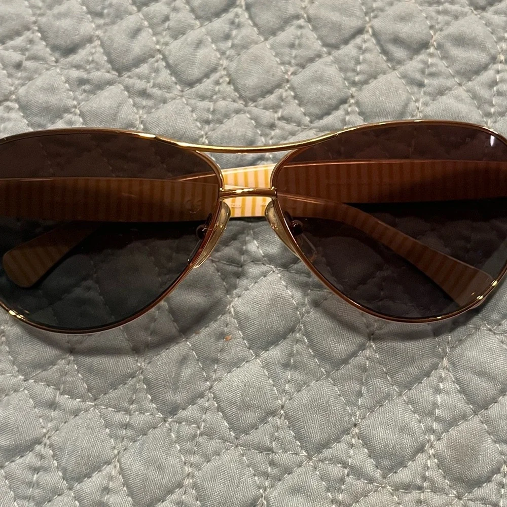 Ralph Lauren Gold and Brown Aviator Sunglasses - Picture 2 of 5